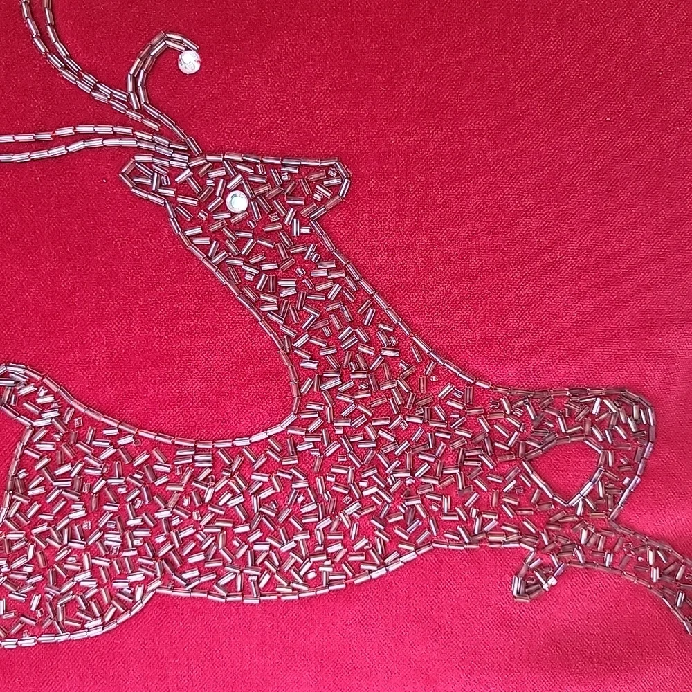 Holiday Red Velvet Beaded Reindeer Pillow Pier One 18